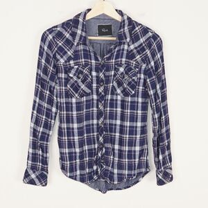 Rails Plaid Lined Flannel Long Sleeve Blue Button Two Pocket Shirt Top Womens S